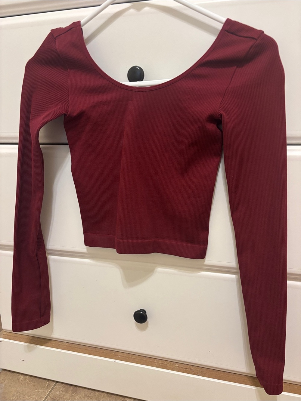 wild fable Ribbed Scoop-Neck Long-Sleeve Crop Top - Wine Red